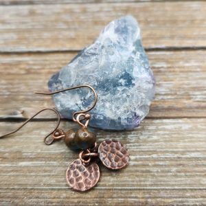 Teal Impression Jasper and Copper Drop Earrings